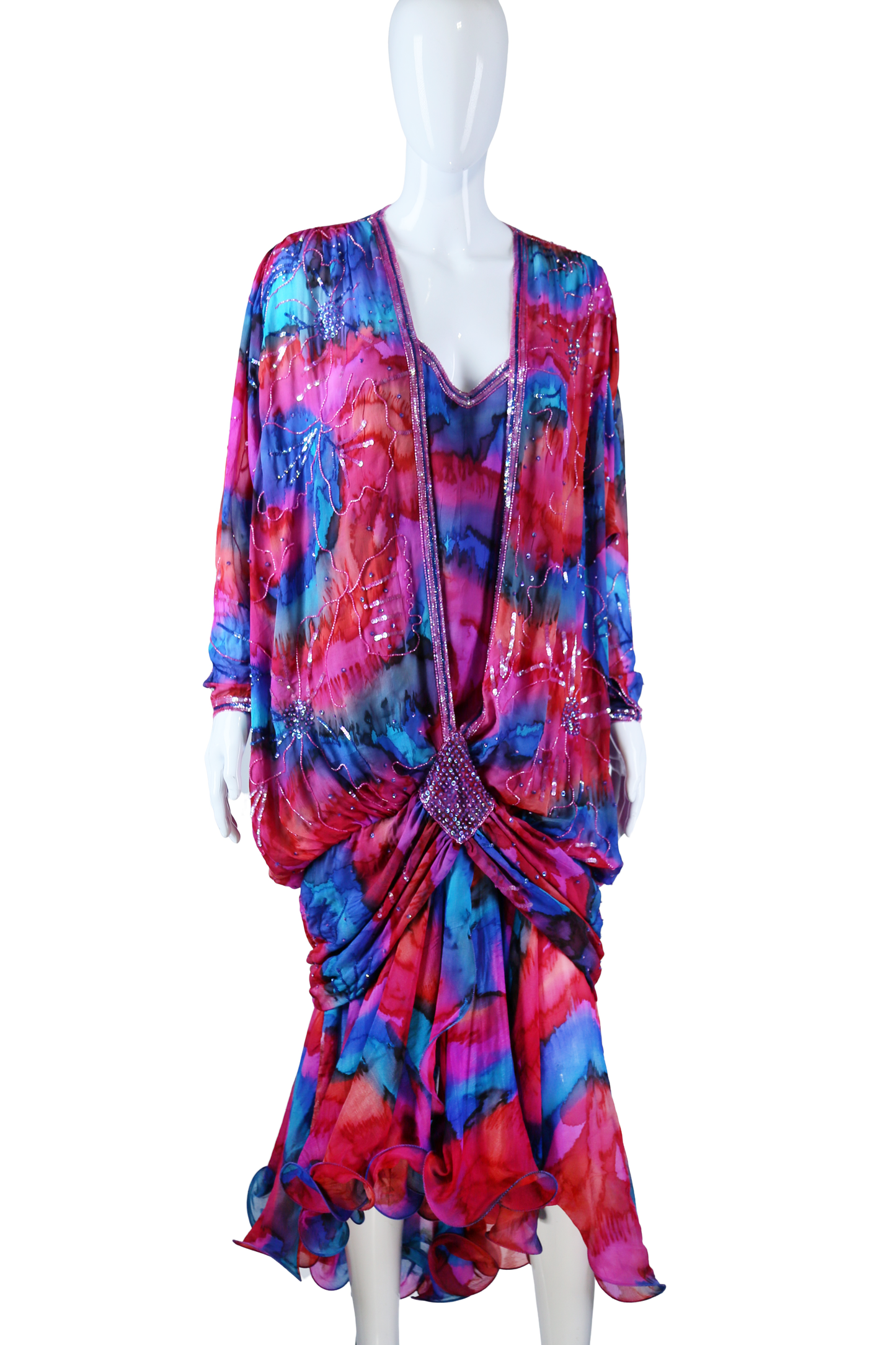 Judith Ann Rainbow Silk Beaded Gown - Embers / Cinders Vintage