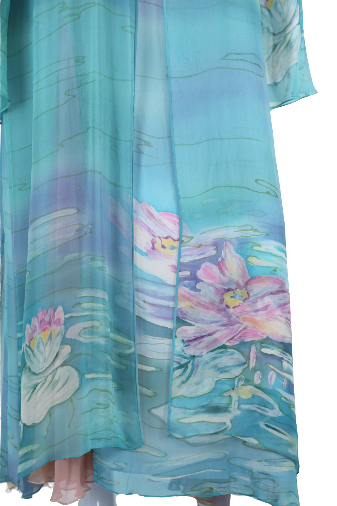 Hand Painted Silk Water Lilies Three Piece Dress Set