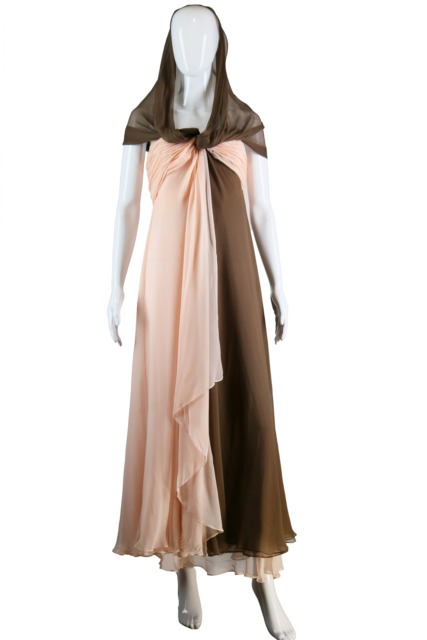 Bill Blass Pink + Brown Silk Chiffon Gown - Embers / Cinders Vintage