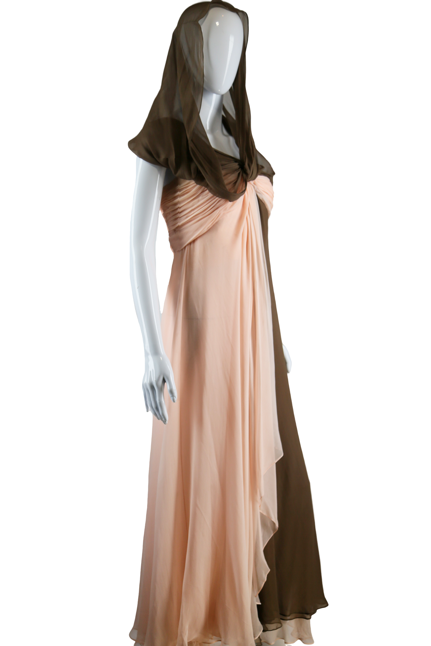 Bill Blass Pink + Brown Silk Chiffon Gown - Embers / Cinders Vintage
