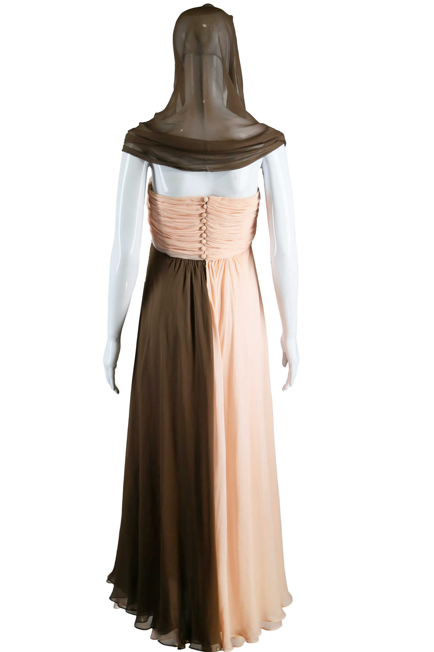 Bill Blass Pink + Brown Silk Chiffon Gown - Embers / Cinders Vintage