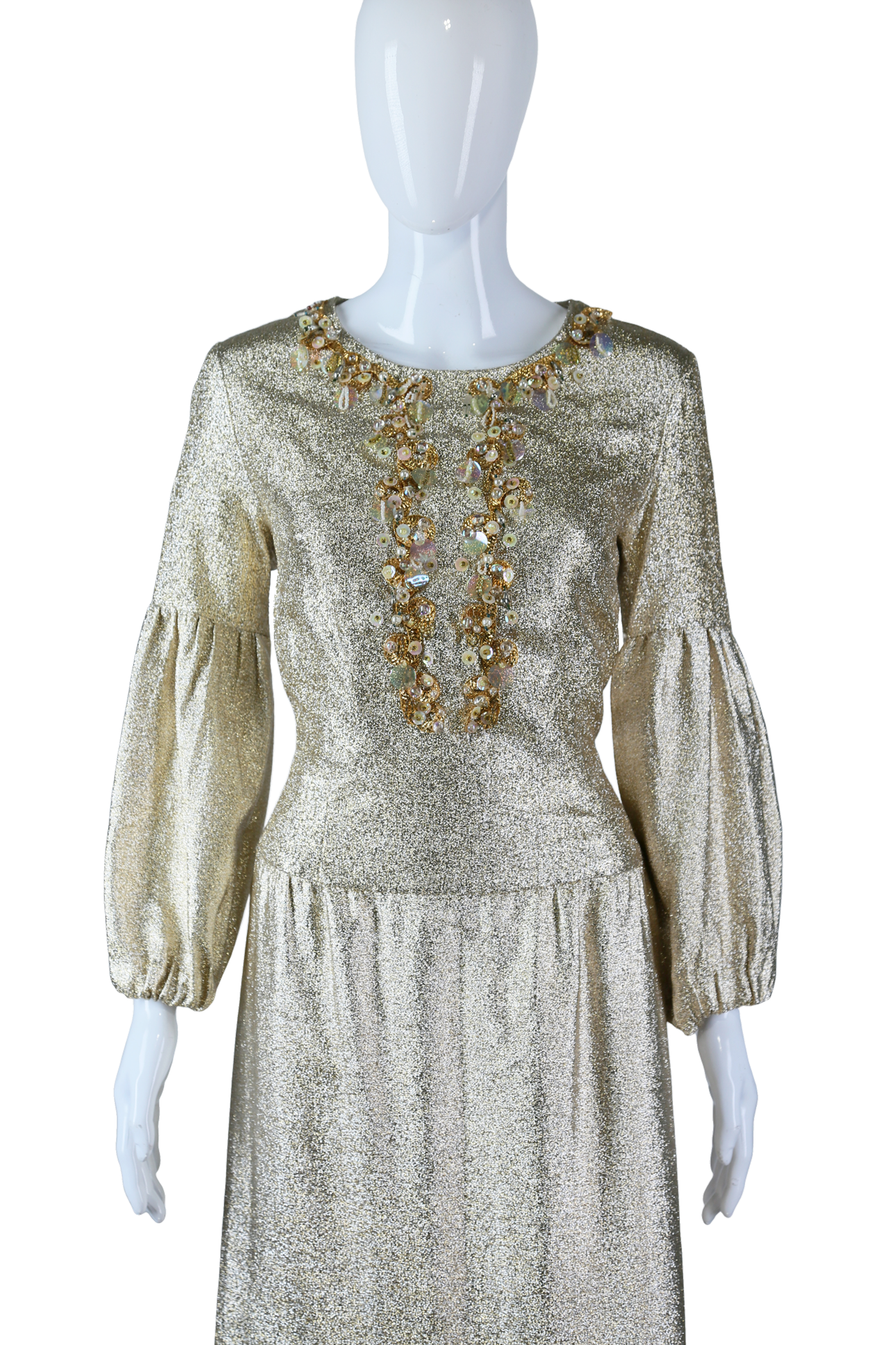 Gold Lamé Puff Sleeve Dress - Embers / Cinders Vintage