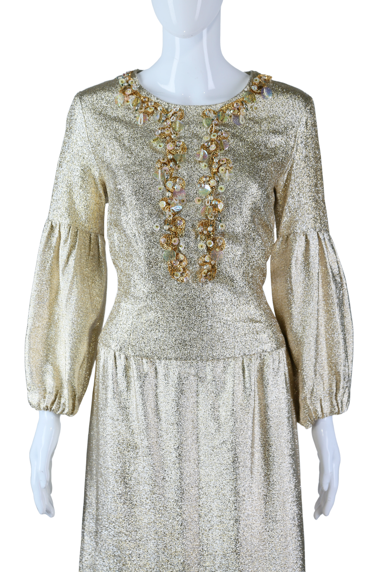 Gold Lamé Puff Sleeve Dress - Embers / Cinders Vintage