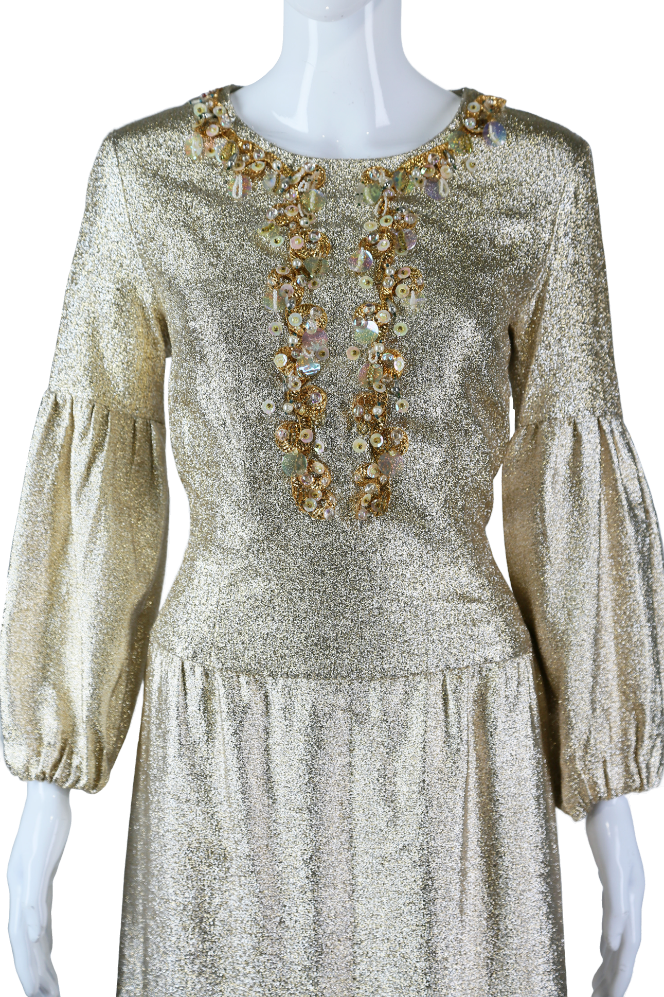 Gold Lamé Puff Sleeve Dress - Embers / Cinders Vintage