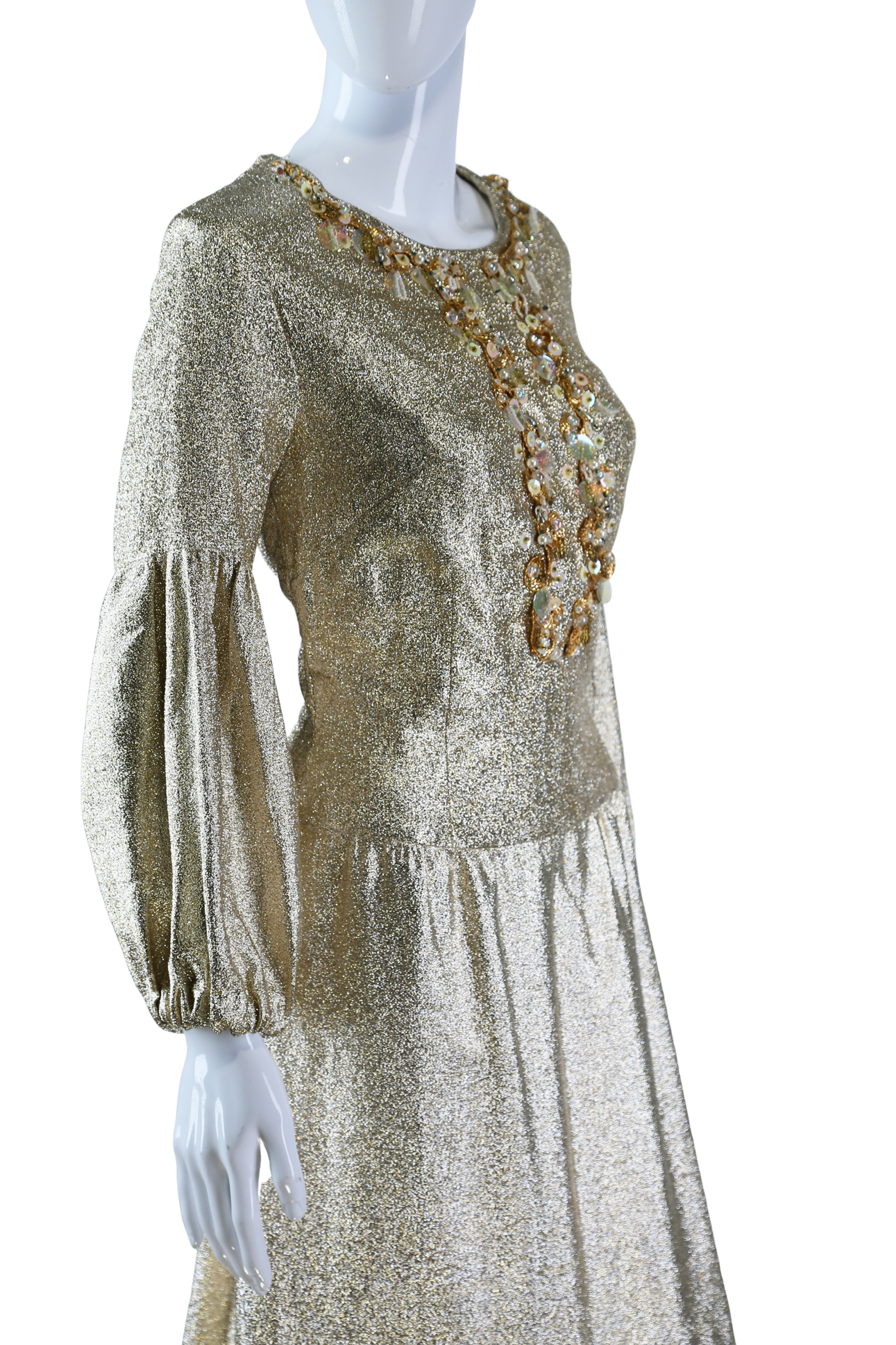 Gold Lamé Puff Sleeve Dress - Embers / Cinders Vintage