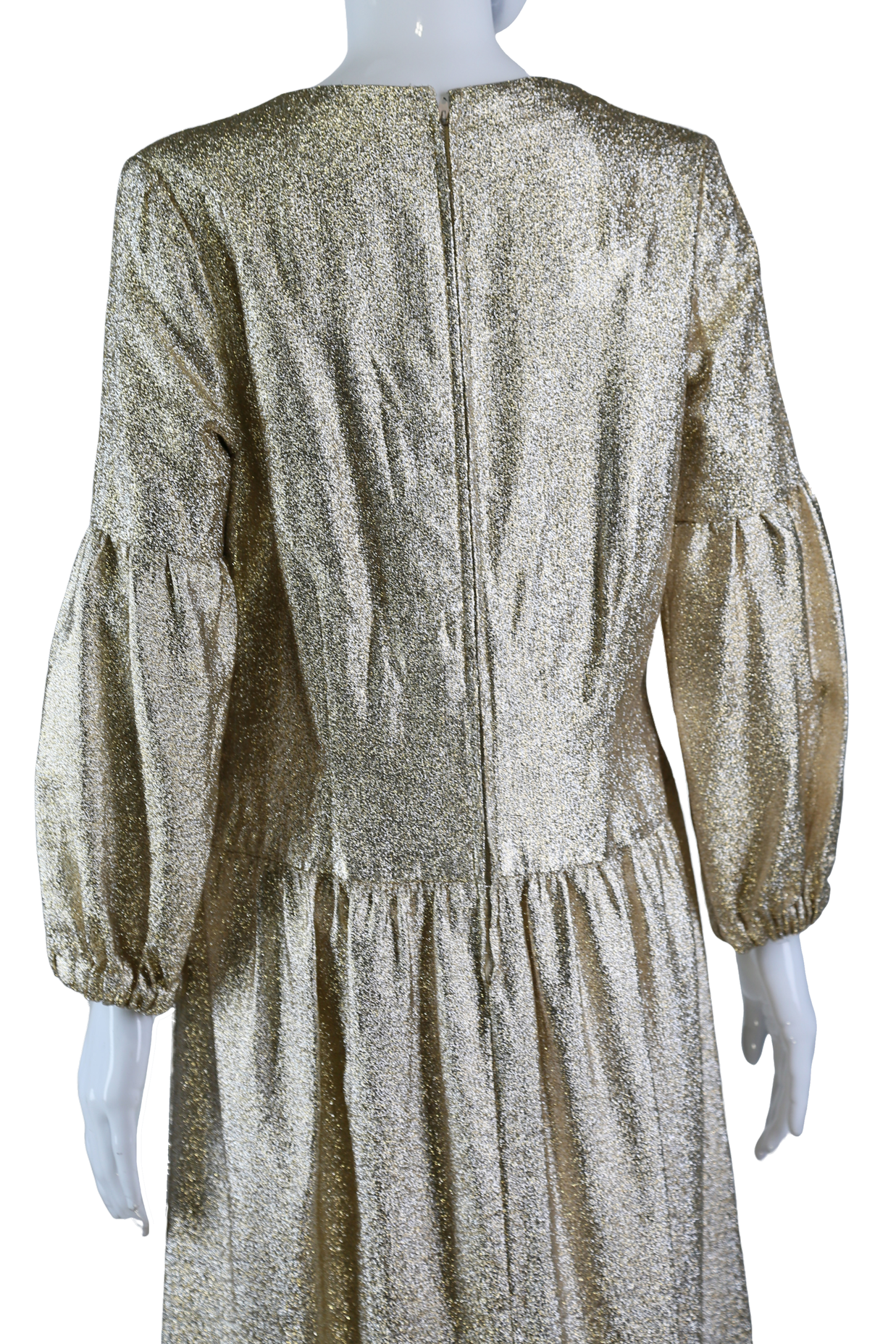 Gold Lamé Puff Sleeve Dress - Embers / Cinders Vintage