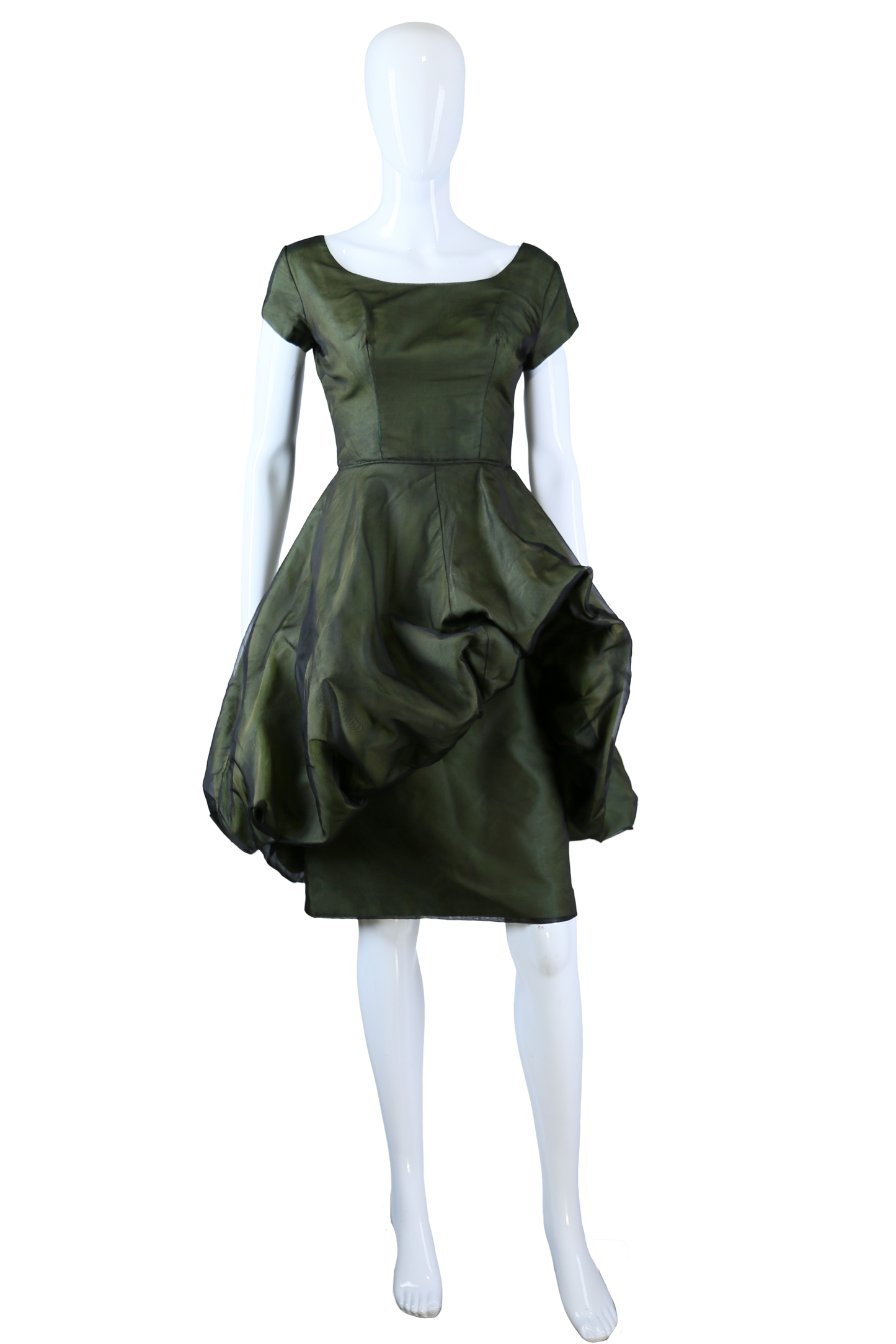 Sculptural Green Black Bouffant Party Dress - Embers / Cinders Vintage