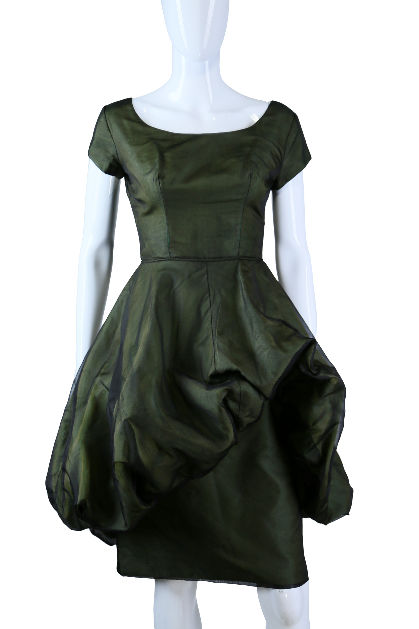 Sculptural Green Black Bouffant Party Dress - Embers / Cinders Vintage