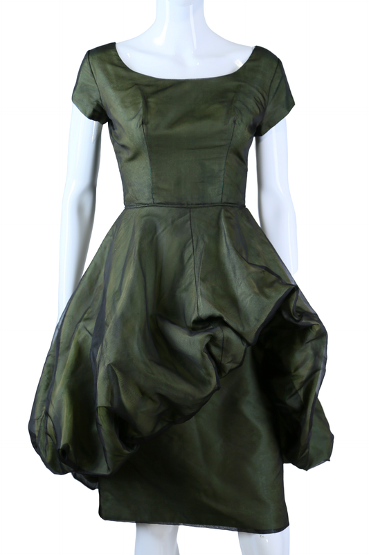Sculptural Green Black Bouffant Party Dress - Embers / Cinders Vintage