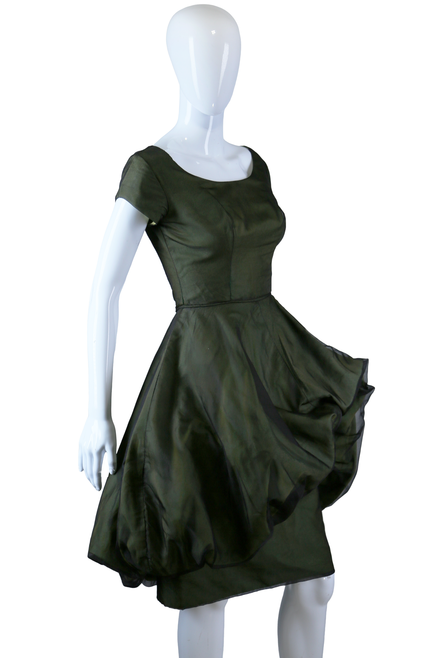 Sculptural Green Black Bouffant Party Dress - Embers / Cinders Vintage