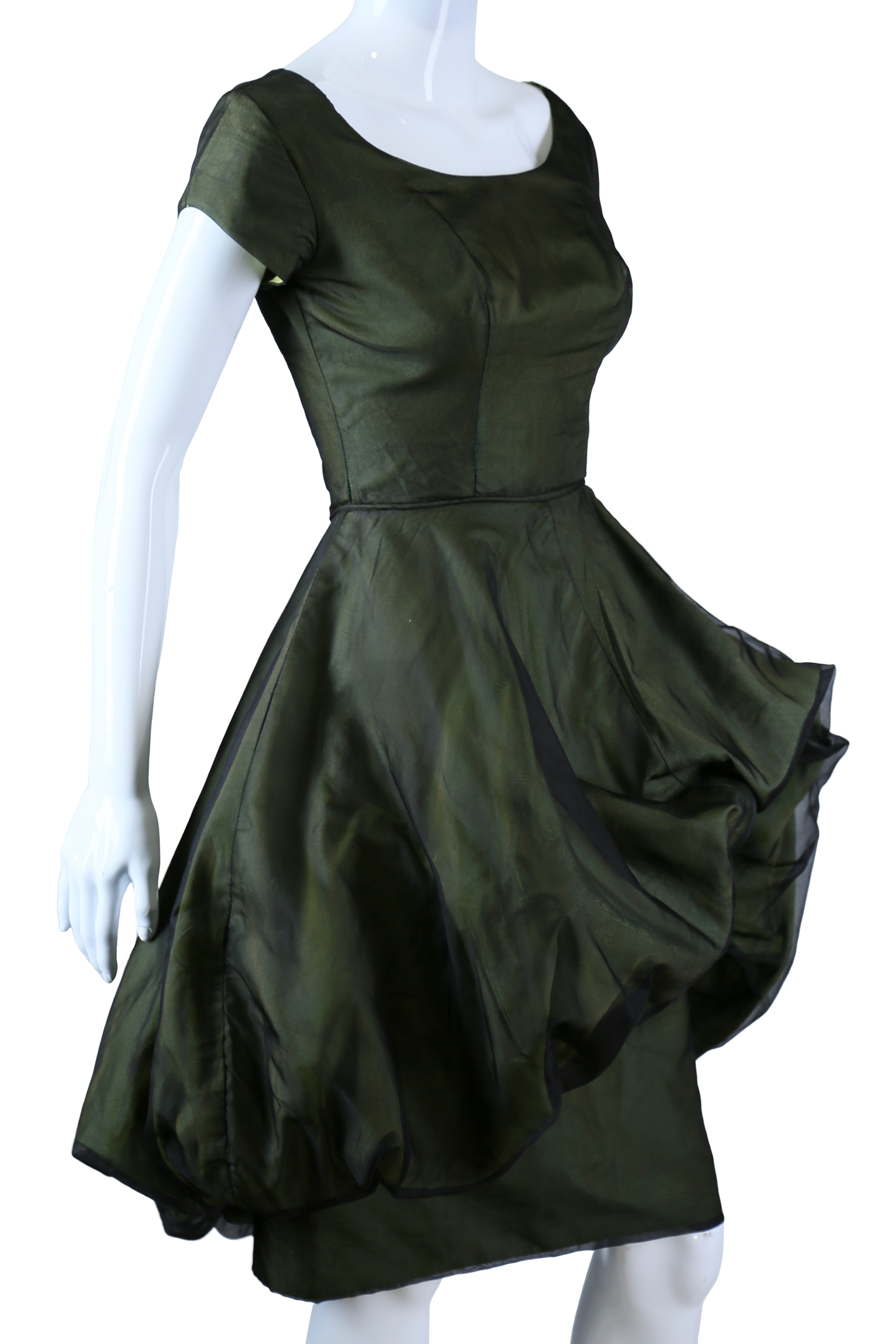 Sculptural Green Black Bouffant Party Dress - Embers / Cinders Vintage