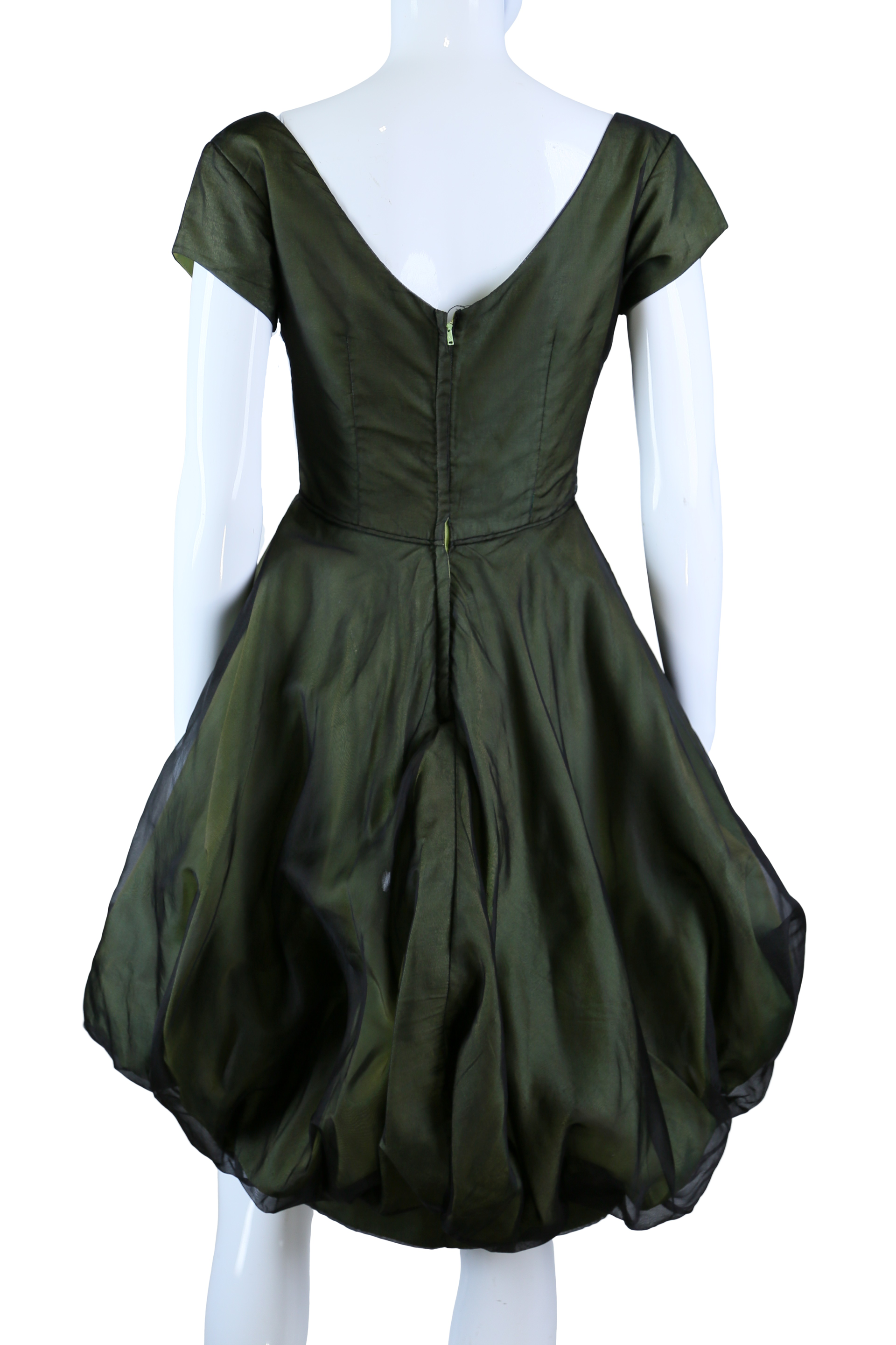 Sculptural Green Black Bouffant Party Dress - Embers / Cinders Vintage