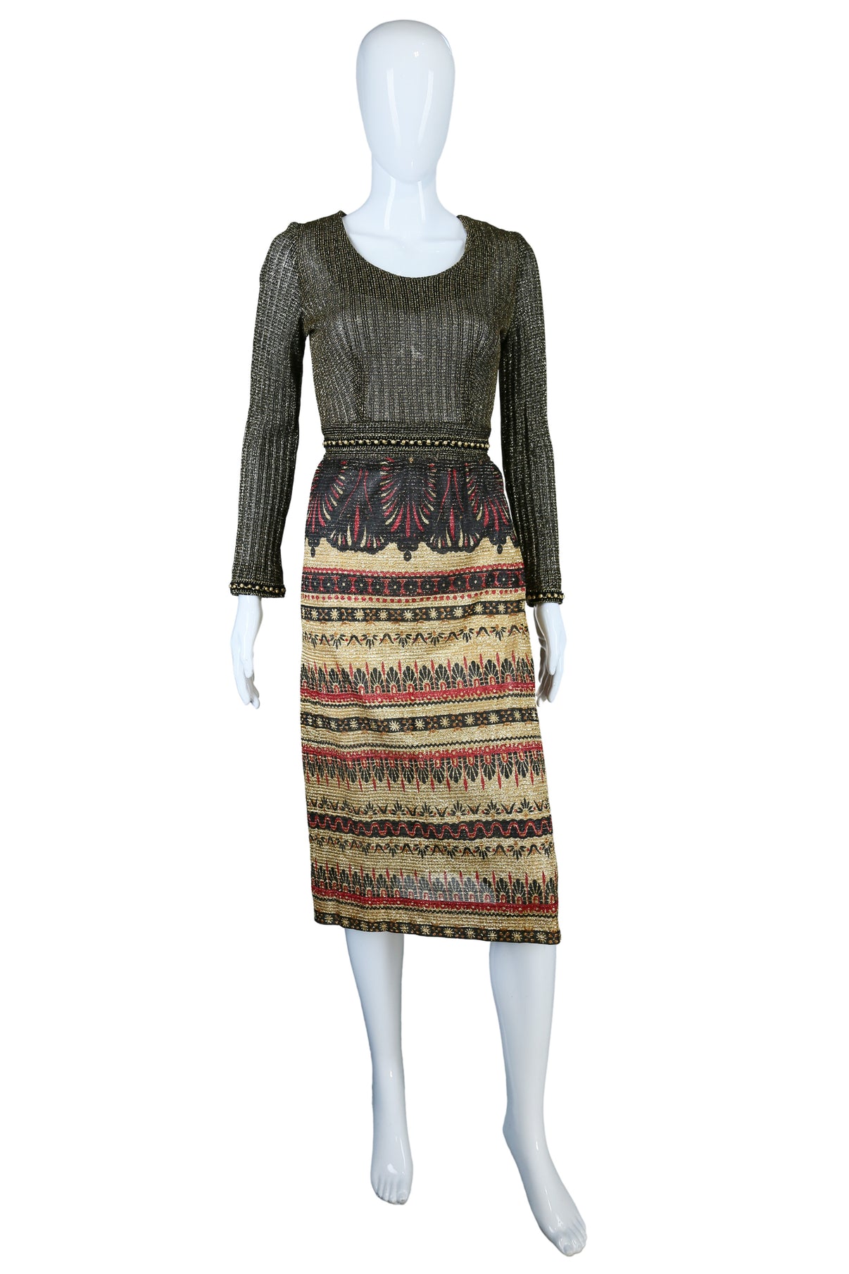 Lurex + Egyptian Revival Motif Print Dress – Embers / Cinders Vintage