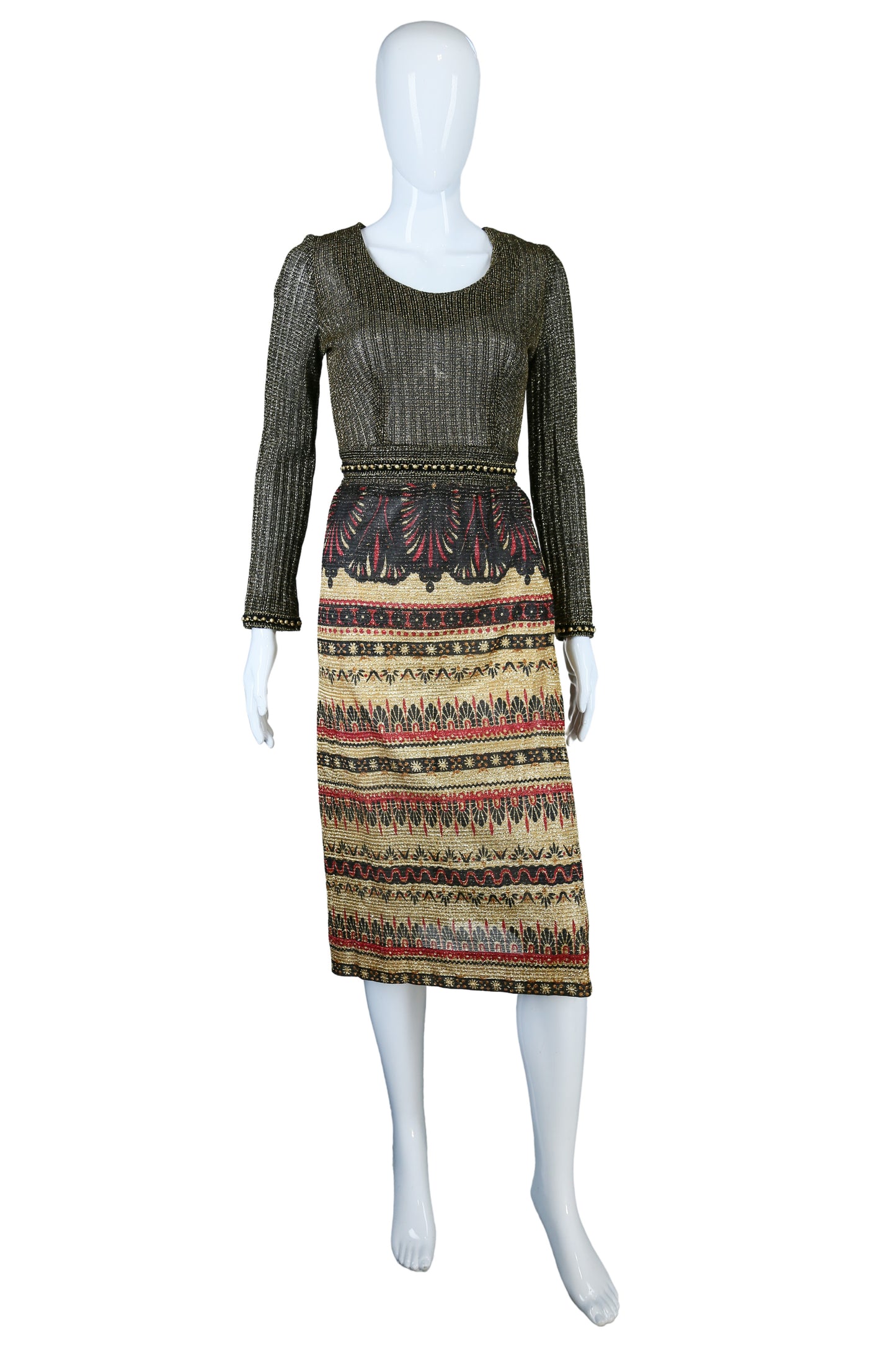 Lurex + Egyptian Revival Motif Print Dress