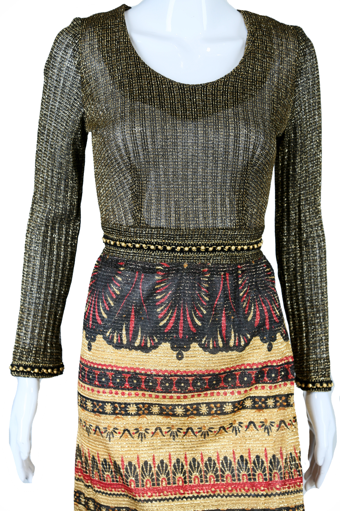 Lurex + Egyptian Revival Motif Print Dress