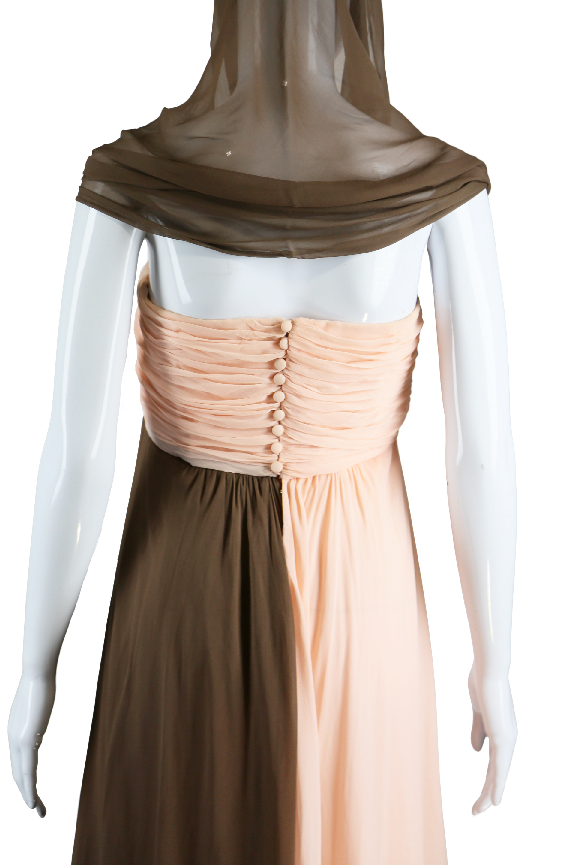 Bill Blass Pink + Brown Silk Chiffon Gown - Embers / Cinders Vintage