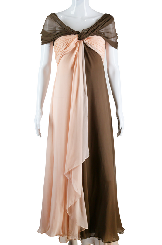 Bill Blass Pink + Brown Silk Chiffon Gown - Embers / Cinders Vintage