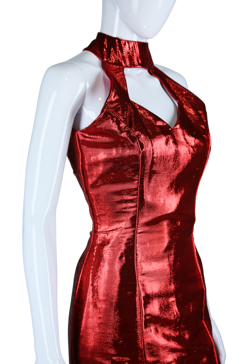 Metallic Lamé Cut-Out Neck Dress
