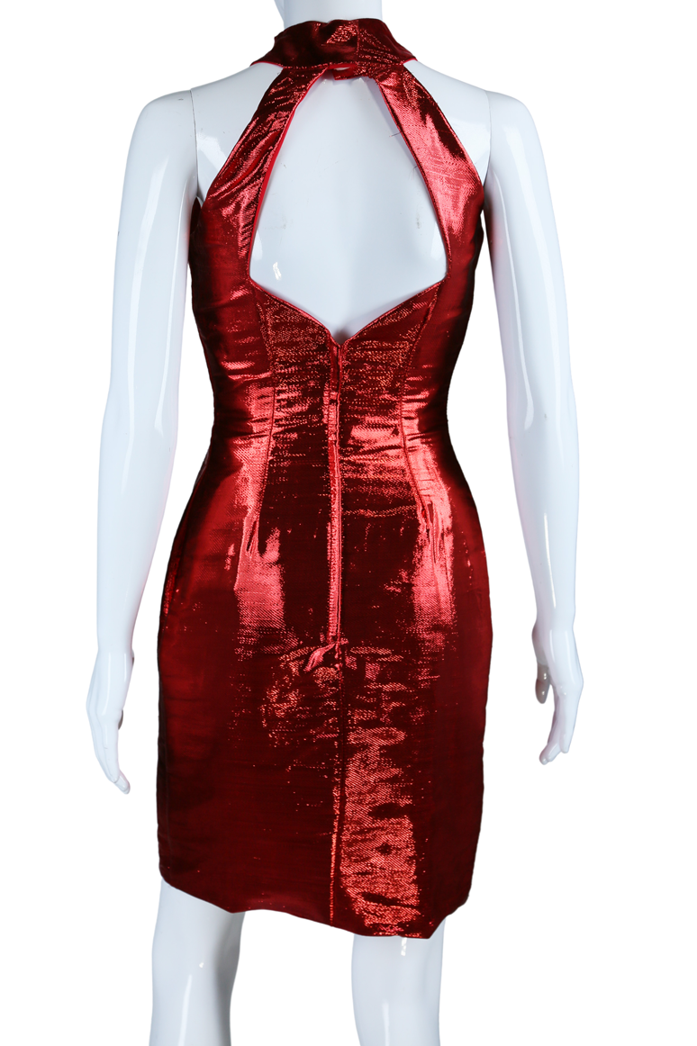 Metallic Lamé Cut-Out Neck Dress