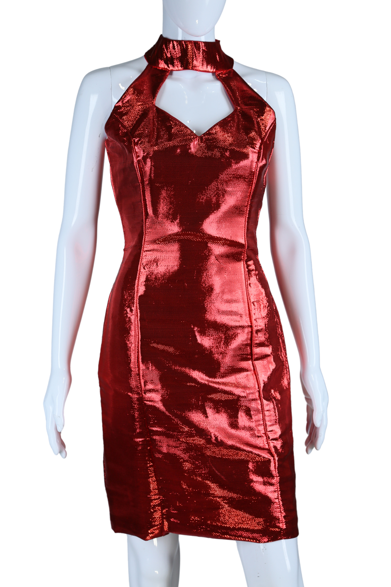 Metallic Lamé Cut-Out Neck Dress