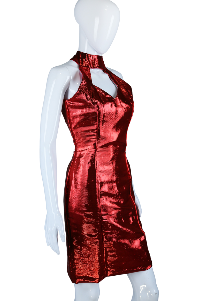 Metallic Lamé Cut-Out Neck Dress