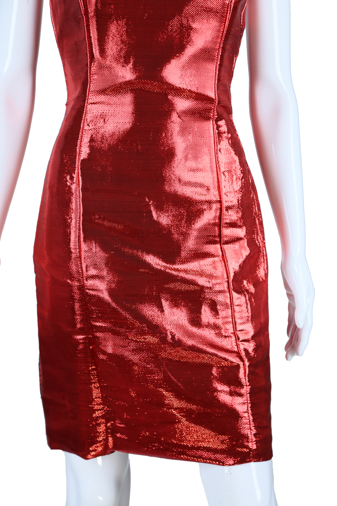 Metallic Lamé Cut-Out Neck Dress