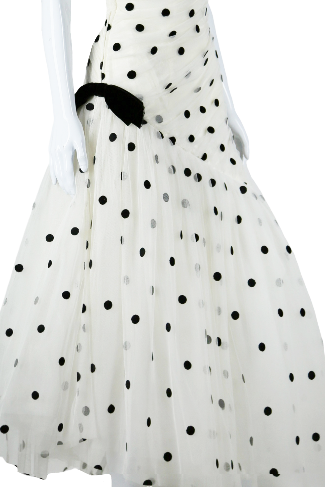 Victor Costa Polka-Dot Tulle Ruffle Polka-Dot Gown